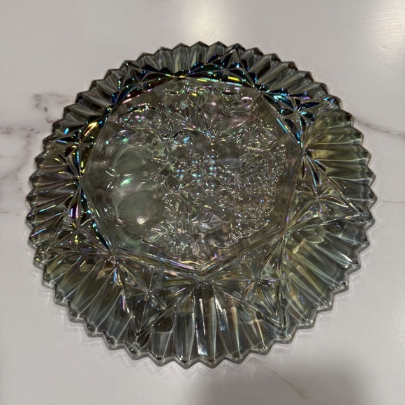 Vintage Federal Carnival Glass, Pioneer Smokey Gray Iridescent Fruit Platter - Picture 2 of 5